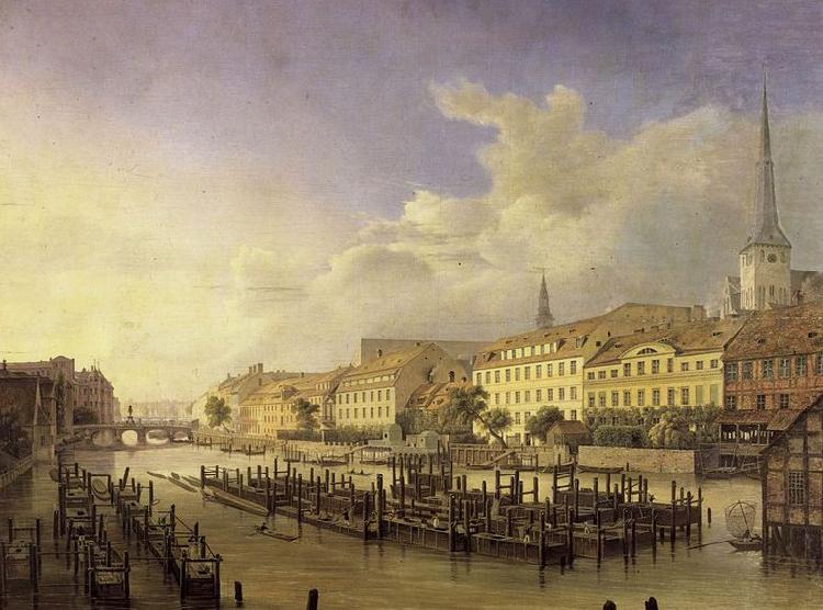 Johann Heinrich Hintze Berlin, Aussicht hinter dem Muhlendamm oil painting picture